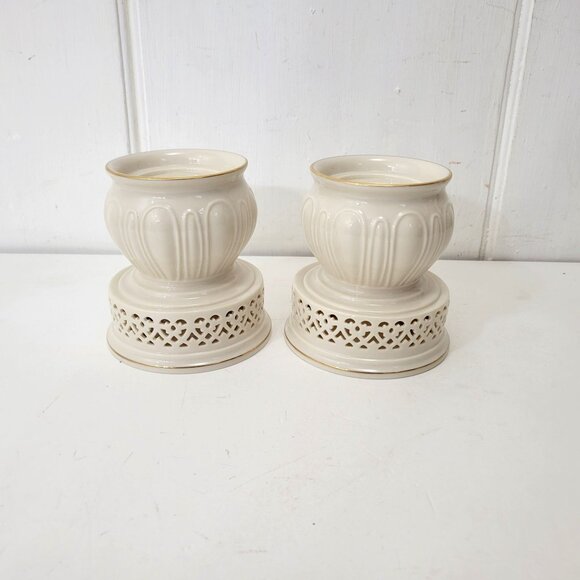 Vintage Lenox Ivory & Gold Ceramic Candle Holders - Set Of 2 - Picture 8 of 8